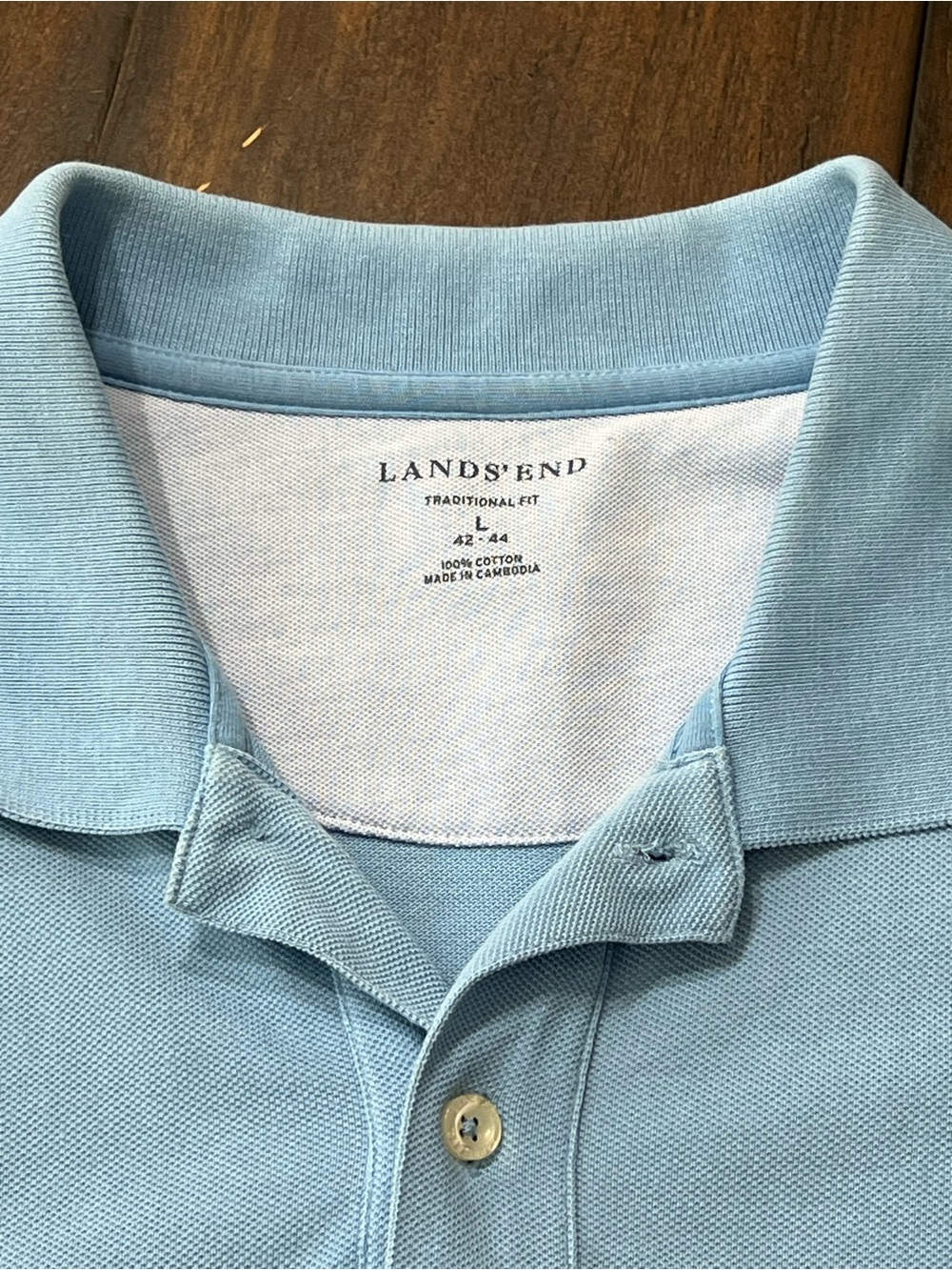 Lands End Mens Polo Pale Blue Short Sleeve Cotton Pique Casual Classic Size Lg - Picture 4 of 7